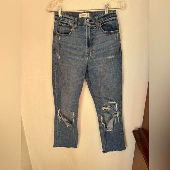 Abercrombie distressed ankle straight ultra high rise jeans size 6R 99% cotton - Picture 2 of 7